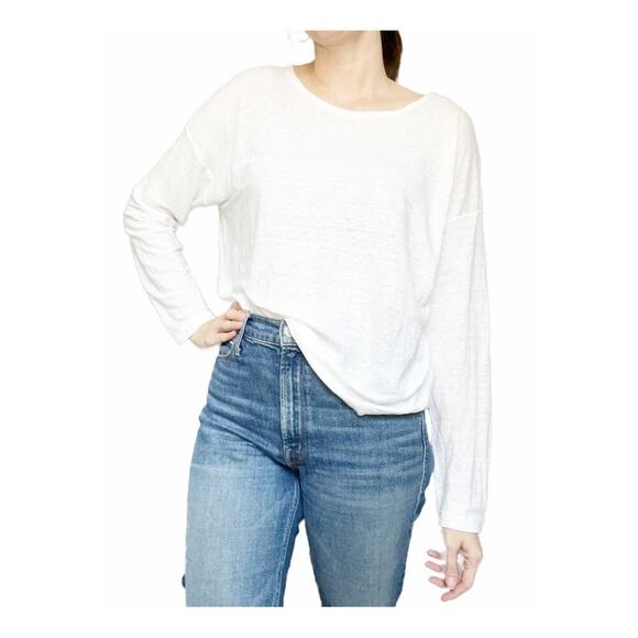Eskandar Long Sleeve Boat Neck Linen Tee Top White One Size/ Small Medium - Picture 1 of 7
